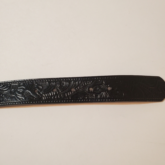 Perry Ellis Genuine Leather Tooled Black Bling Belt - Picture 5 of 11